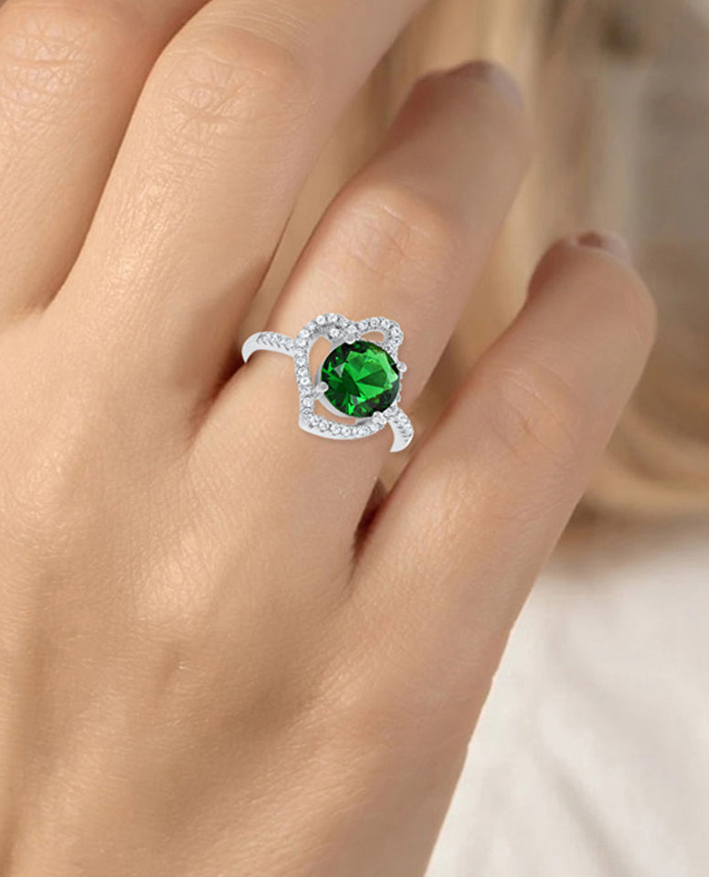 Green Stone Ring, 925 Silver Ring, Round Cut Stone Ring, Made in Authentic 925 Sterling Silver