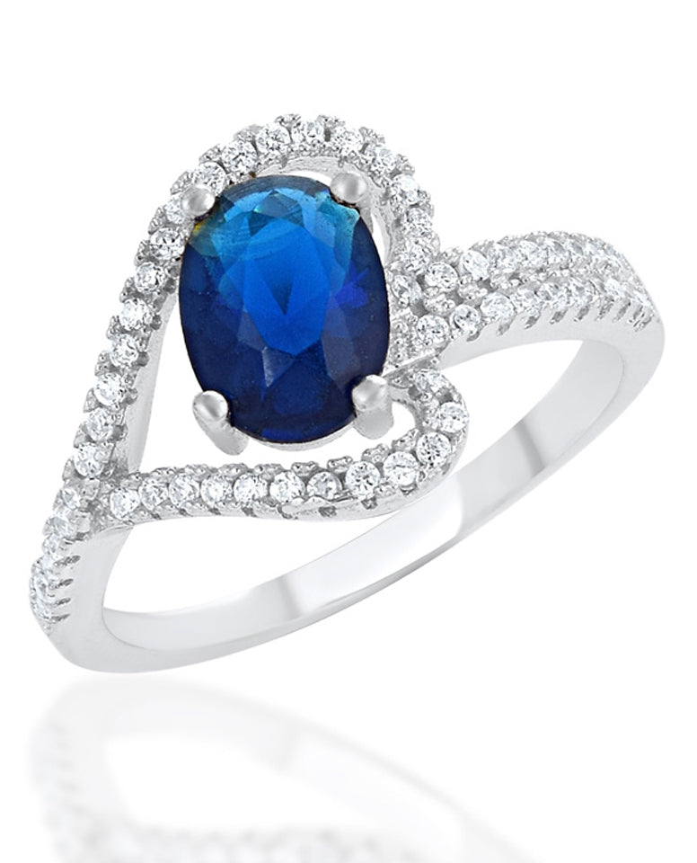 A Beautiful 925 Sterling Silver Ring Made with a Majestic Blue Stone is Surrounded by CZ Stones Design