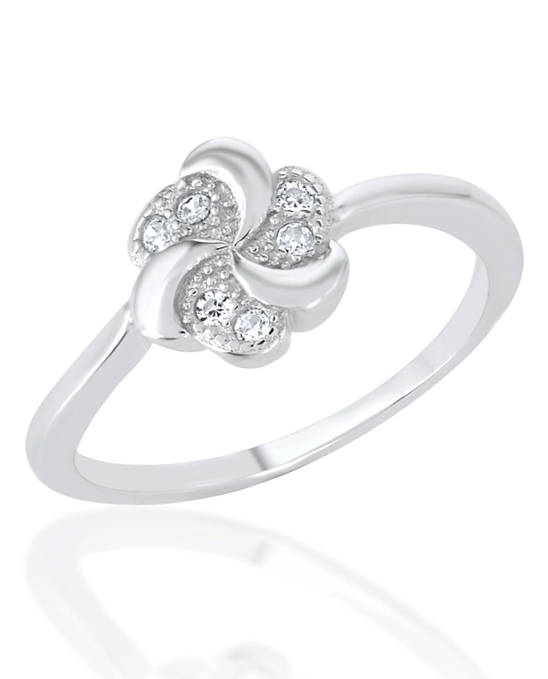Floral shape authentic 925 Sterling silver ring with rhodium finish