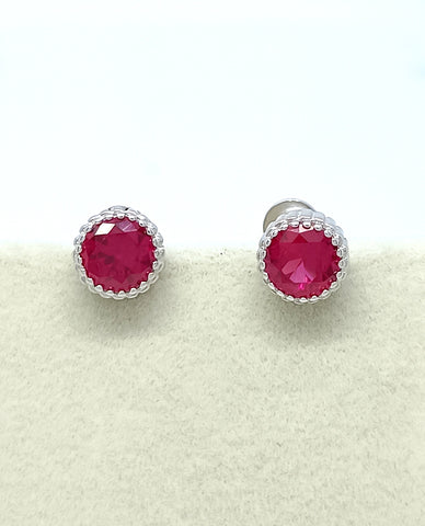 Classy Ruby Red Color Round Shape Stone Studs With Pretty Design