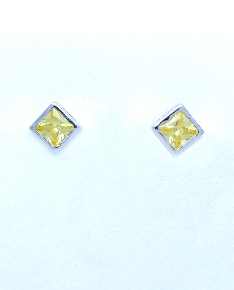 Square Shape Yellow Stone Sterling Silver Studs