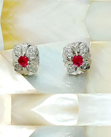 Elegant Design Earring in Authentic 925 Sterling Silver with A Beautiful Red Center Stone, Best Earring for Her