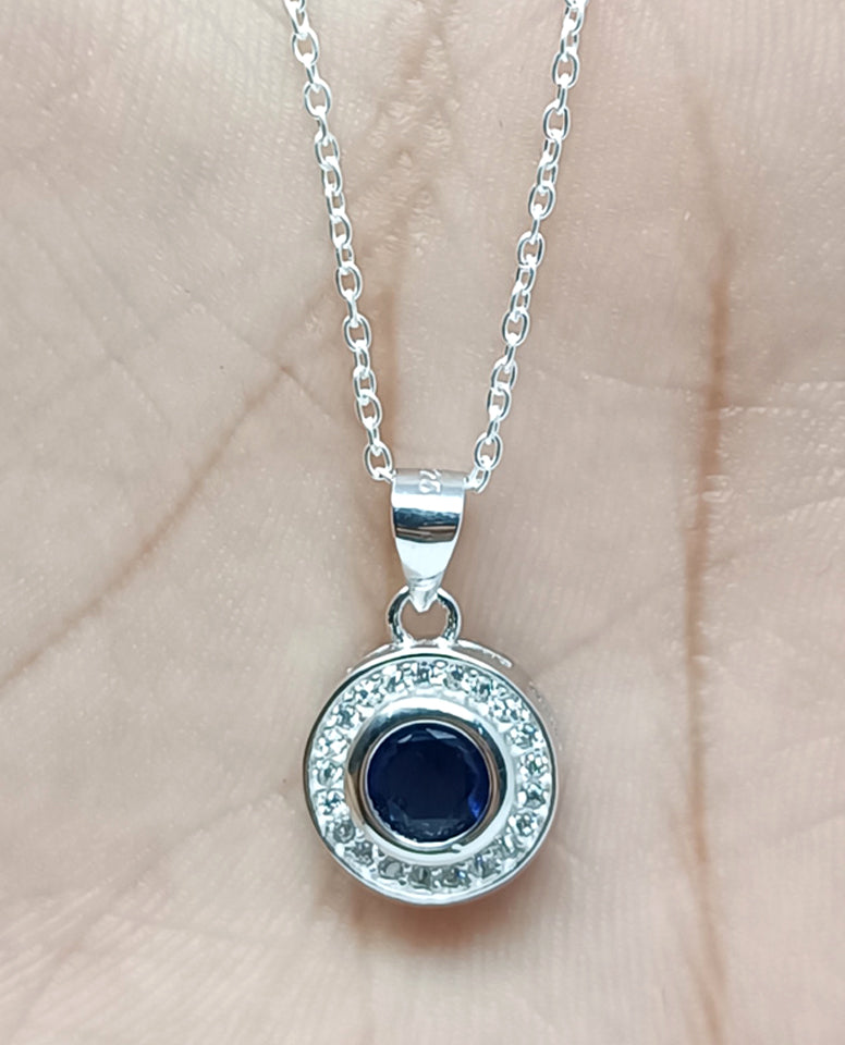 Round Shape Zircon Stone Pendant in 925 Sterling Silver