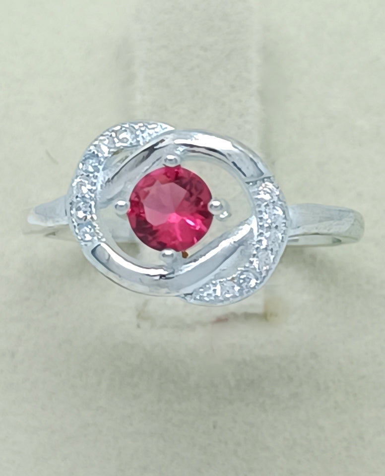 A Red Stone Ring for Trendy Girls in 925 Sterling Silver with Beautiful Cubic Zircon Stones