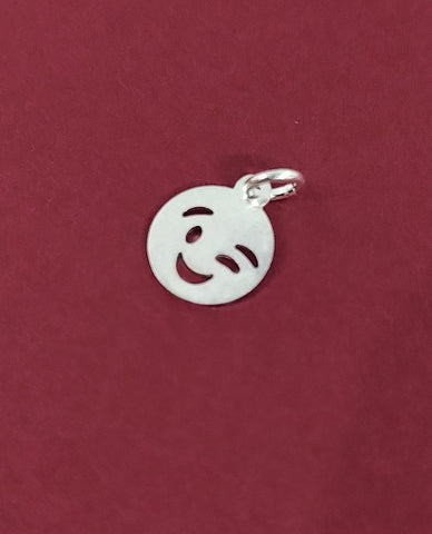 Wink Eye Emoji Face Charm In 925 Sterling Silver