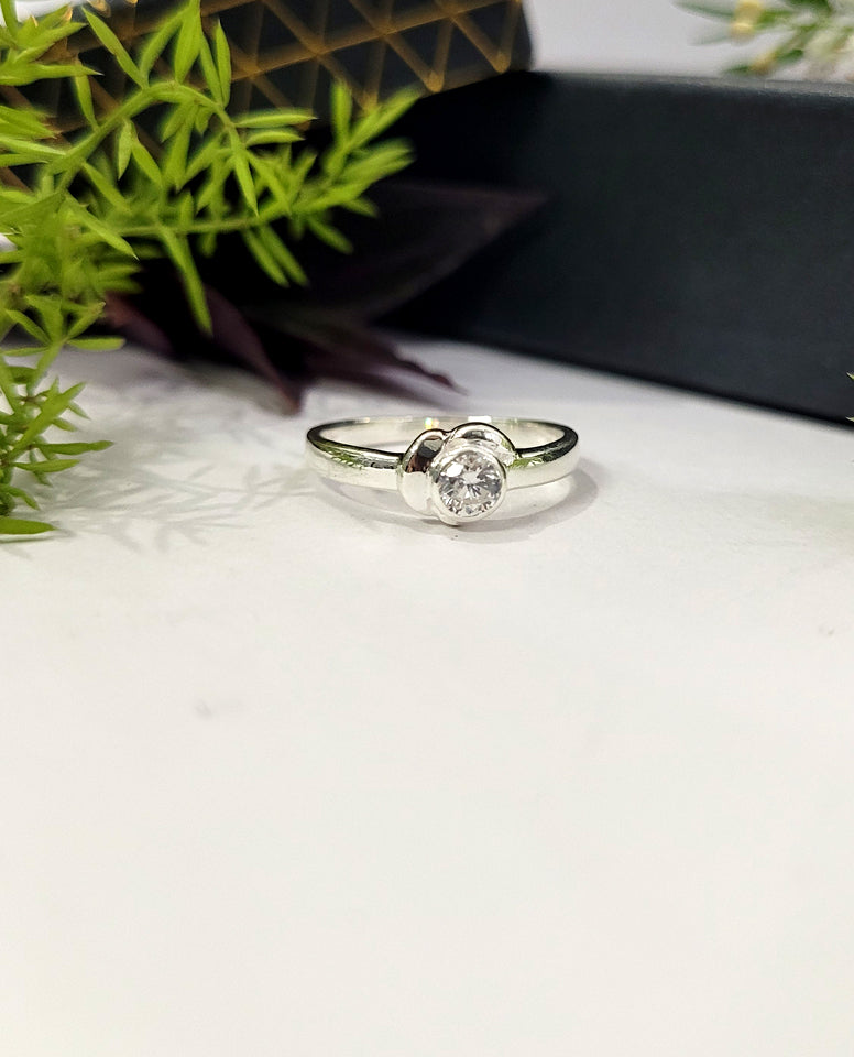 A Peach Shape Ring With CZ Center Stone In Center, Sterling Silver Ring, Zircon Ring