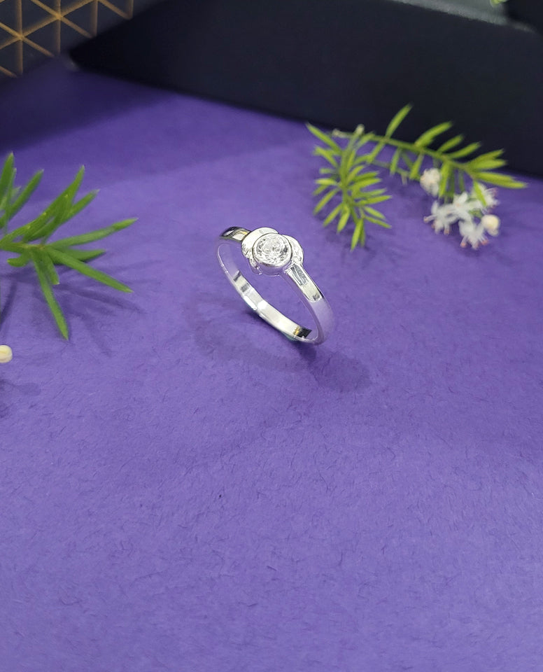 A Peach Shape Ring With CZ Center Stone In Center, Sterling Silver Ring, Zircon Ring