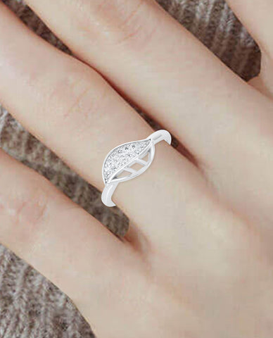 Leaf Shape Ring with Authentic 925 Sterling Silver Rhodium Plated High Polish