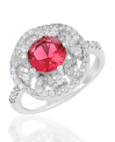 A Beautiful Ring for Trendy Girls in 925 Sterling Silver with beautiful Red stone surrounded by Cubic Zircon stones