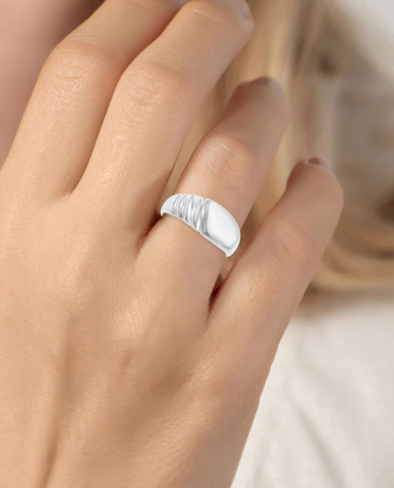 A Half Curvy Croissant Dome Design Fine Piece of Jewelry is Crafted in Anti-tarnish 925 Sterling Silver