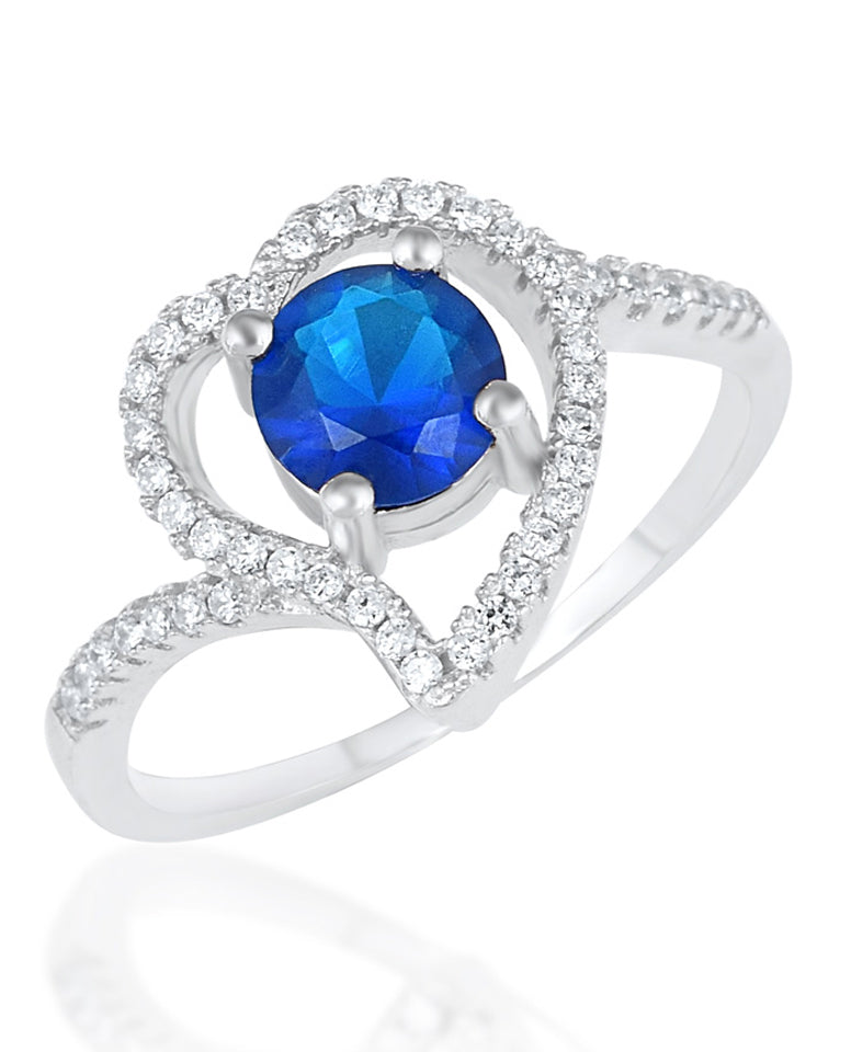 A Glamorous Ring is Crafted in Anti-tarnish 925 Sterling Silver with A Beautiful Blue Stone Surrounded by A Heart Like Design