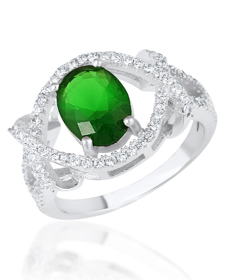 A Classic and Sophisticated, Green Oval Stone 925 Sterling Silver Ring for Her in A Stylish Design