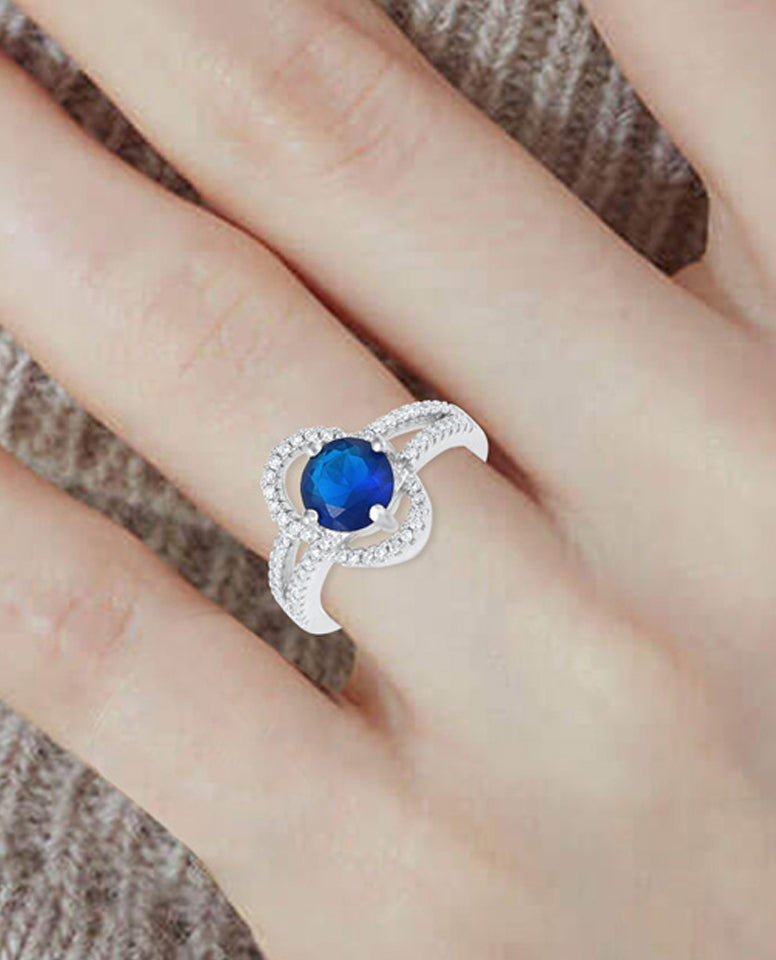 A Charming Blue Stone Ring for Trendy Girls in 925 Sterling Silver with Beautiful CZ Stones with Beautiful Round Cut Blue Stone