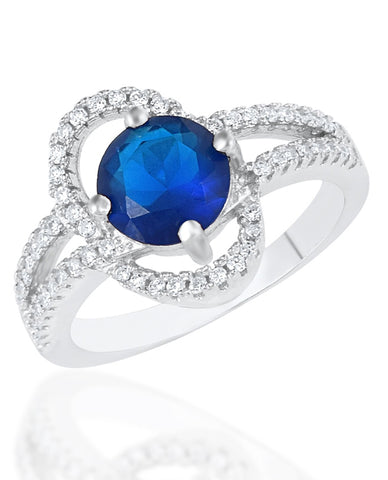 A Charming Blue Stone Ring for Trendy Girls in 925 Sterling Silver with Beautiful CZ Stones with Beautiful Round Cut Blue Stone