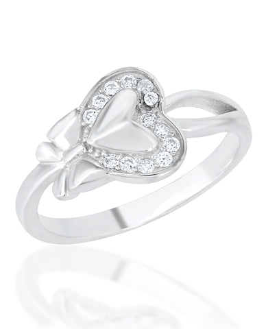 A Heart Shape Ring with A Bow Shape Design Made in 925 Sterling Silver Ring to Gift Her on Birthday, Graduation and Christmas Day