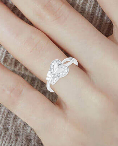 A Heart Shape Ring with A Bow Shape Design Made in 925 Sterling Silver Ring to Gift Her on Birthday, Graduation and Christmas Day