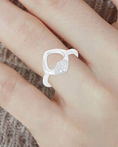 A Unique Shape Ring Heart Cut in Center with Authentic 925 Sterling Silver Rhodium Plated High Polish Finish Ring