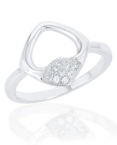 A Unique Shape Ring Heart Cut in Center with Authentic 925 Sterling Silver Rhodium Plated High Polish Finish Ring