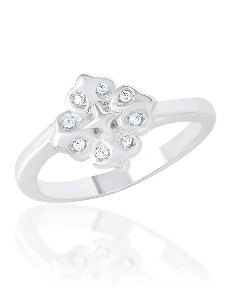 Flower Shape Gorgeous Ring in Authentic 925 Sterling Silver with Rhodium Finish