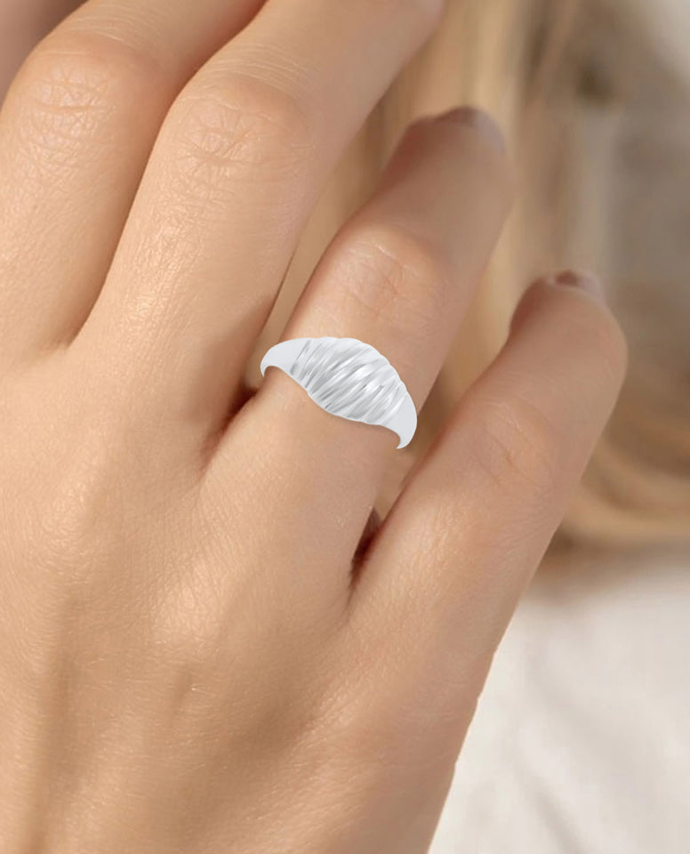 925 Sterling Silver Croissant Dome Ring with Rhodium Finish, Trendy Gift for Her