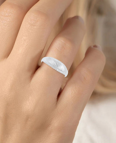 925 Sterling Silver Thin Croissant Dôme Ring with Rhodium Finish, Unique Ring in A See-through Basket, Simple, Clean, and Elegant Design