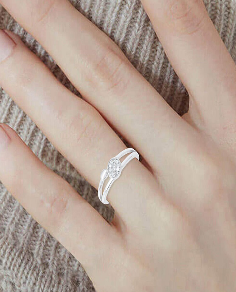 A Beautiful Oval Shape Ring with Authentic 925 Sterling Silver Rhodium Plated High Polish Finish Ring