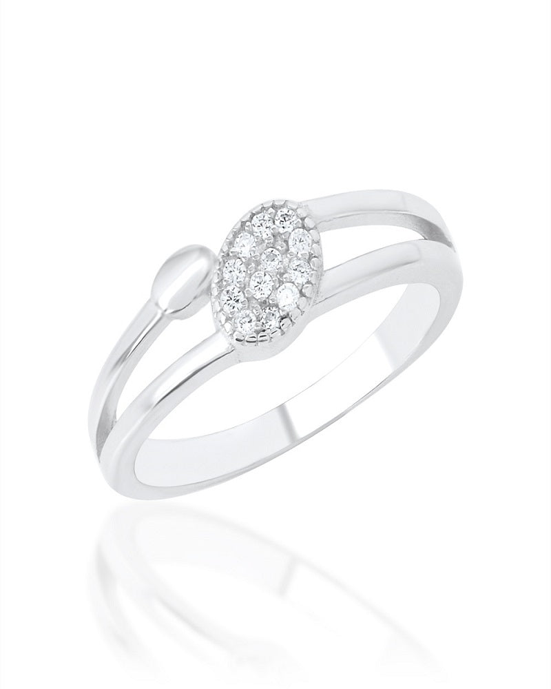 A Beautiful Oval Shape Ring with Authentic 925 Sterling Silver Rhodium Plated High Polish Finish Ring
