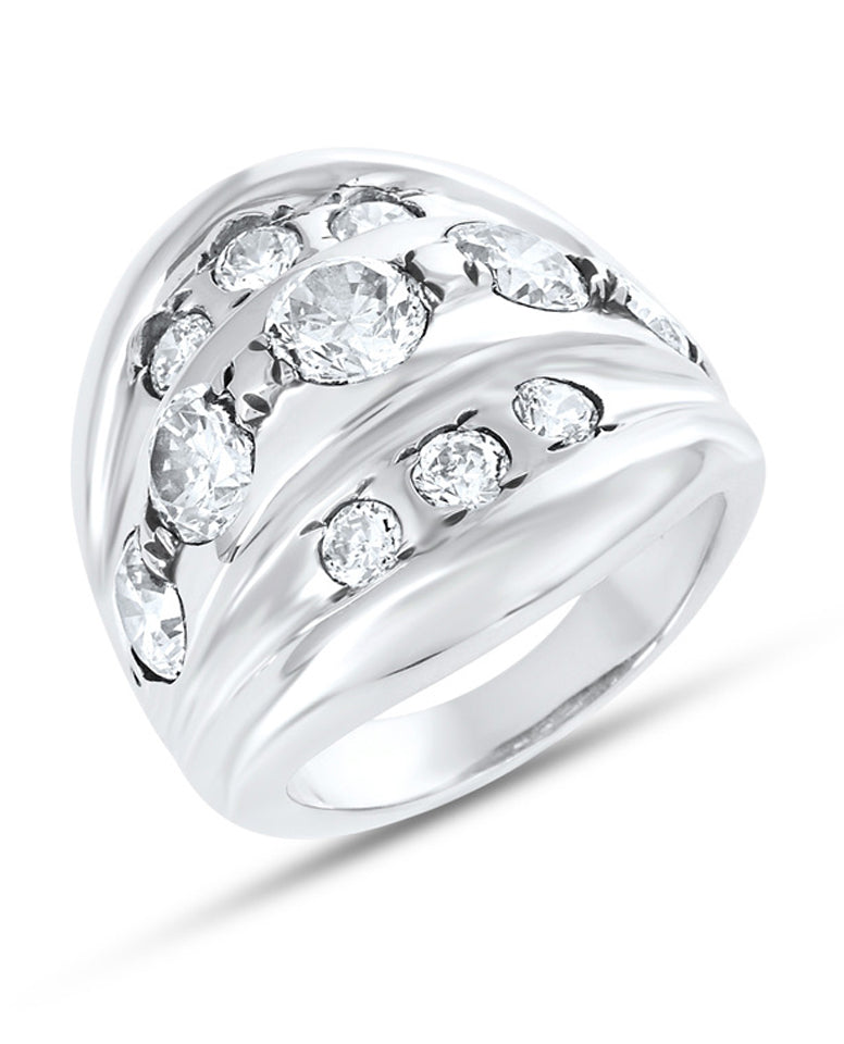 Authentic 925 Sterling Silver Rhodium Plated High Polish Finish Ring with Round Cut Beautiful Zircon Stones