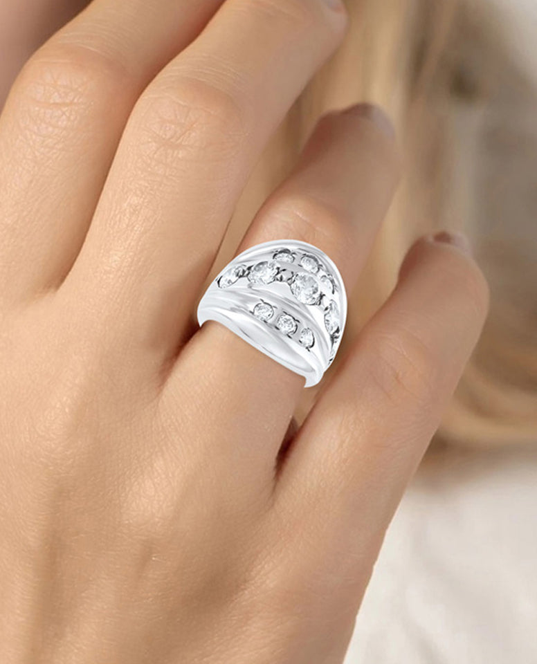 Authentic 925 Sterling Silver Rhodium Plated High Polish Finish Ring with Round Cut Beautiful Zircon Stones