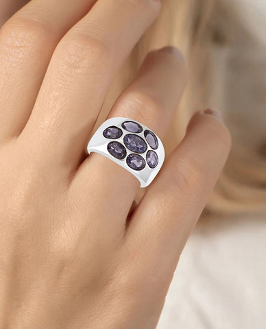 Oval Shape Iolite Stones Ring in Authentic 925 Sterling Silver, Which Makes Your Finger Full