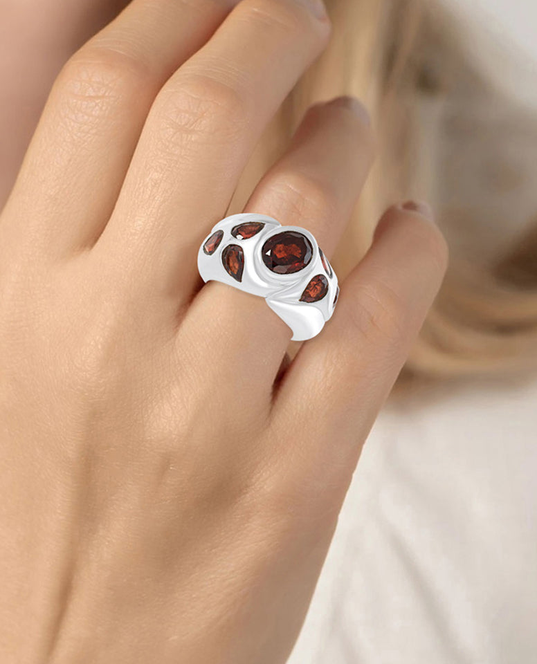 A Stylish Ring with Beautiful Garnet Stones, A 925 Sterling Silver Ring for her with Every Occasion
