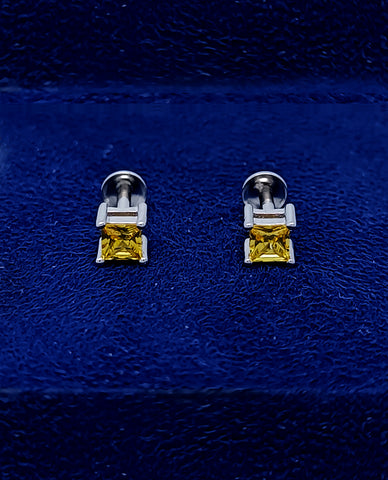 Square Shape Citrine Shade Stone Studs For Women