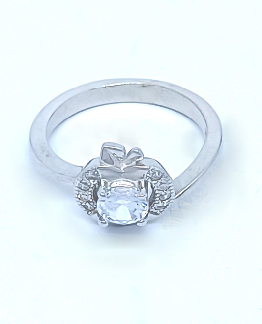 A Peach Shape Design Ring in Authentic 925 Sterling Silver with Rhodium Finish For Women