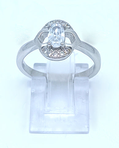 925 Sterling Silver for Her with Beautiful Shiny CZ Stones, Oval Shape Stone Ring