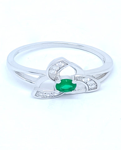 Authentic 925 Sterling Silver Rhodium Plated High Polish Finish Ring with Beautiful Green Stone