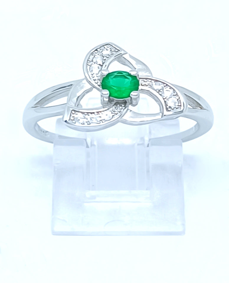 Authentic 925 Sterling Silver Rhodium Plated High Polish Finish Ring with Beautiful Green Stone