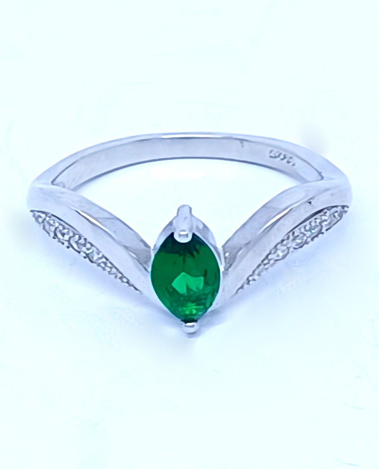 Stylish and Trendy Green Marquise Stone Ring, Authentic 925 Sterling Ring For Women