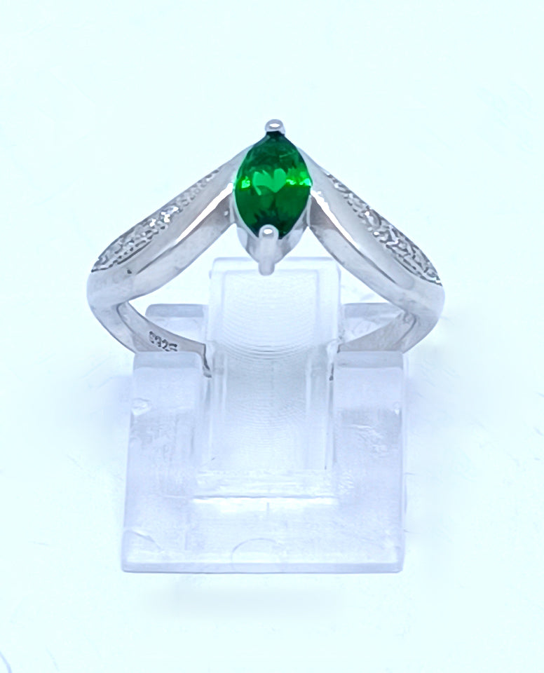 Stylish and Trendy Green Marquise Stone Ring, Authentic 925 Sterling Ring For Women
