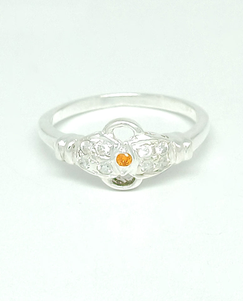 A Pretty Ring with Orange Center Stone, Made in 925 Sterling Silver