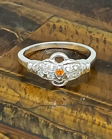 A Pretty Ring with Orange Center Stone, Made in 925 Sterling Silver