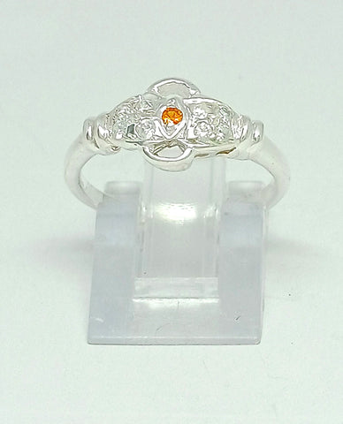 A Pretty Ring with Orange Center Stone, Made in 925 Sterling Silver