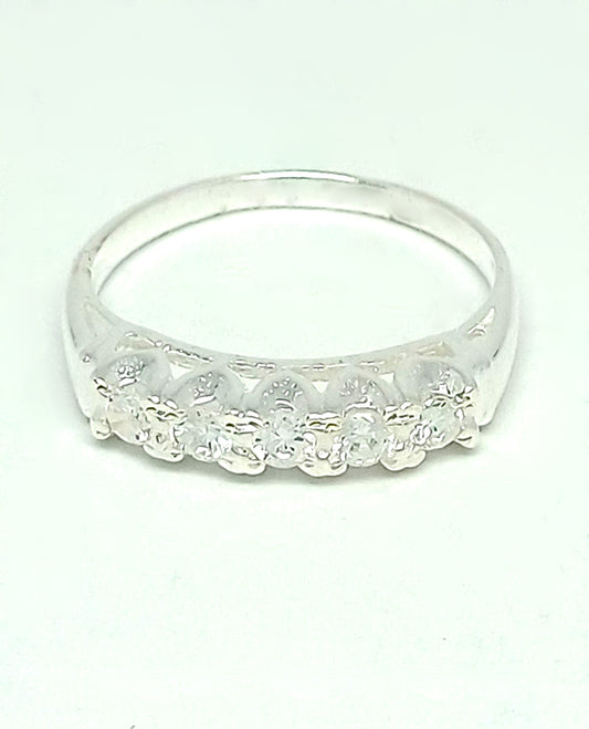 925 Sterling Silver Semi Eternity Ring with Rhodium Finish, Simple, Clean, and Elegant Design for Her