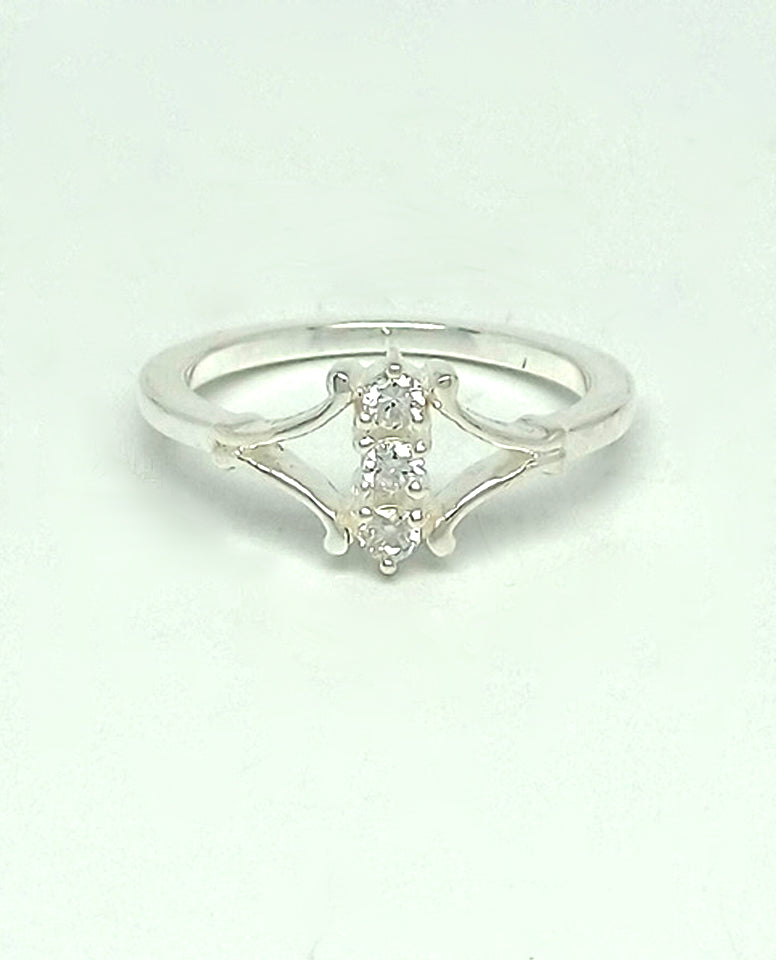 An Alluring Three Stone Ring with Authentic 925 Sterling Silver Rhodium Plated High Polish
