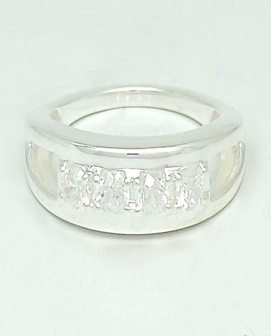 A Band Style Half Eternity Unique Ring for Trendy Girls in 925 Sterling Silver with Beautiful Cubic Zircon Stones