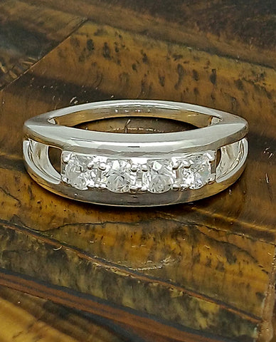 A Band Style Half Eternity Unique Ring for Trendy Girls in 925 Sterling Silver with Beautiful Cubic Zircon Stones