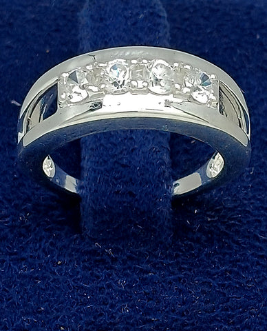 A Band Style Half Eternity Unique Ring for Trendy Girls in 925 Sterling Silver with Beautiful Cubic Zircon Stones