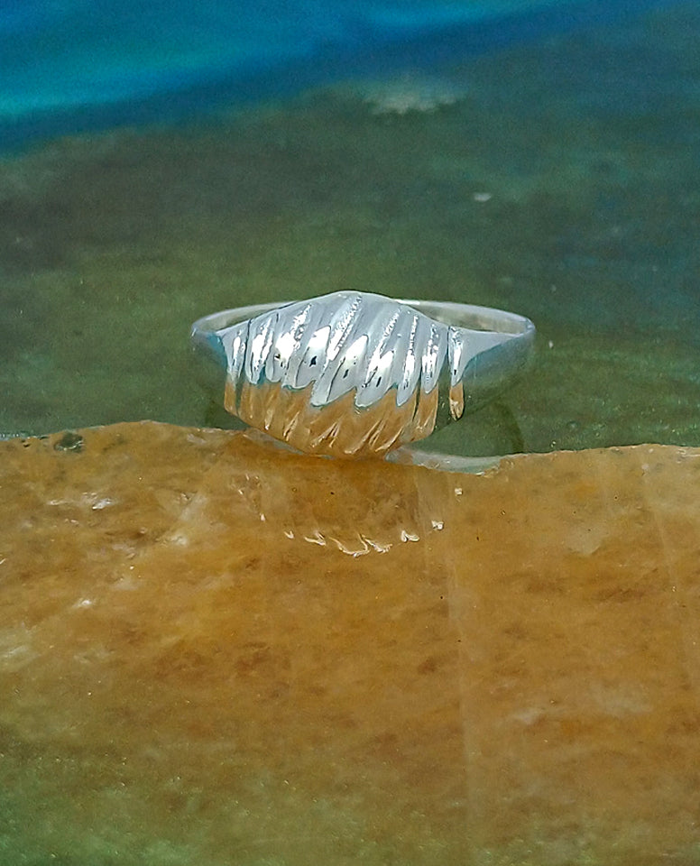 925 Sterling Silver Croissant Dome Ring with Rhodium Finish, Trendy Gift for Her