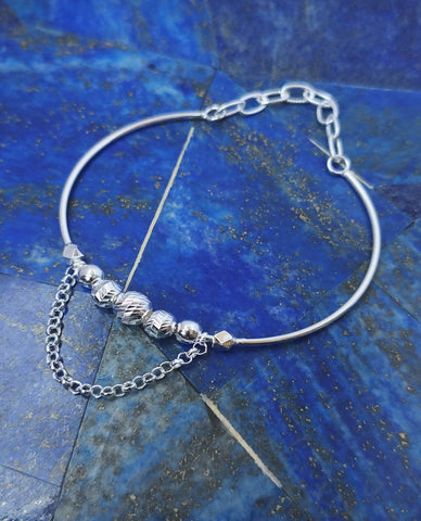 Chiselled beads 925 Sterling Silver Adjustable Baby Bracelet
