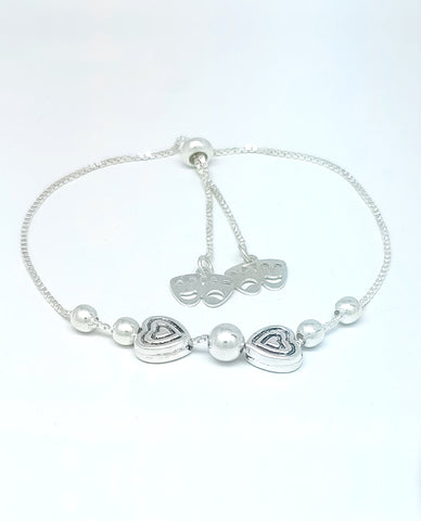 Heart Shape Beads Box Chain Adjustable Bracelet Crafted in 925 Sterling Silver