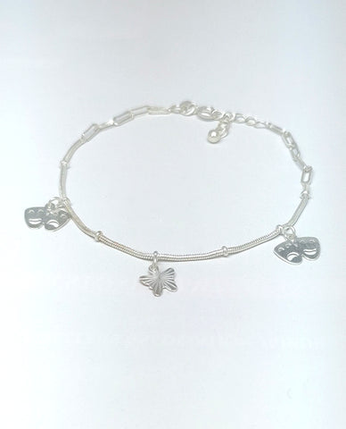 Snake Chain Bracelet With Butterfly and Face Design Charms Crafted in 925 Sterling Silver